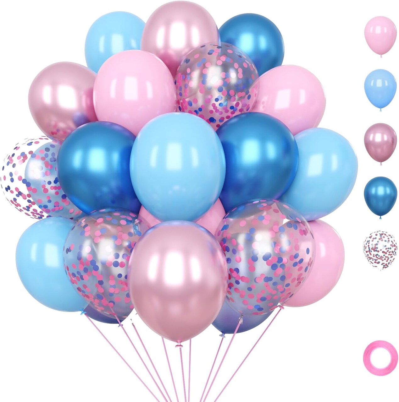 Pink and Blue Balloons,12 Inch Metallic Blue and Pink Balloons,57Pcs Gender Reveal Balloon for Baby Shower,Birthday,Weddind,Princess Theme Party Decorations